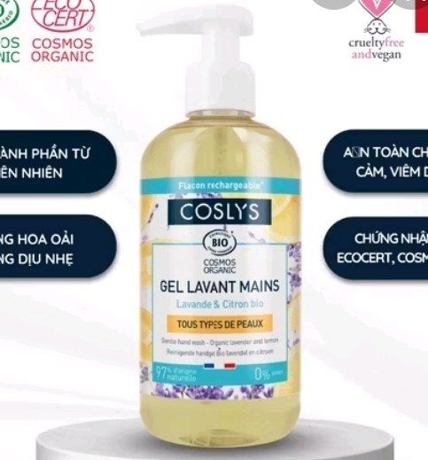 Nước rửa tay hoa Oải Hương và chanh coslys 300ml