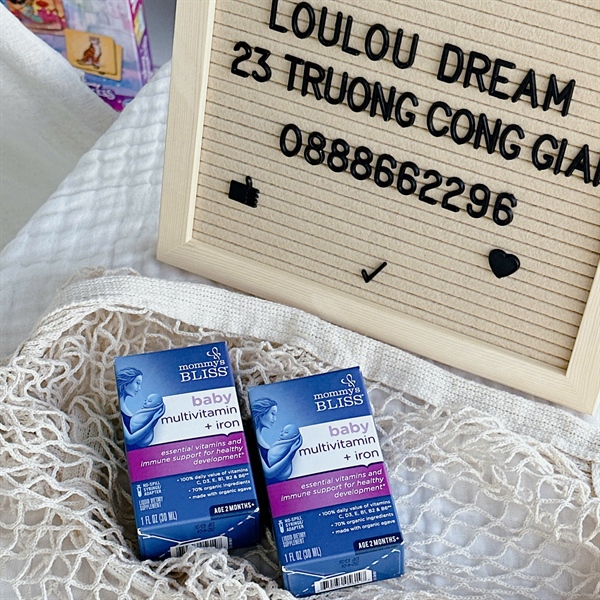 Vitamin tổng hợp chứa sắt Mommy Bliss (Multivitamin + Iron Organic Drop) Mỹ 30ml bé từ 2 tháng tuổi