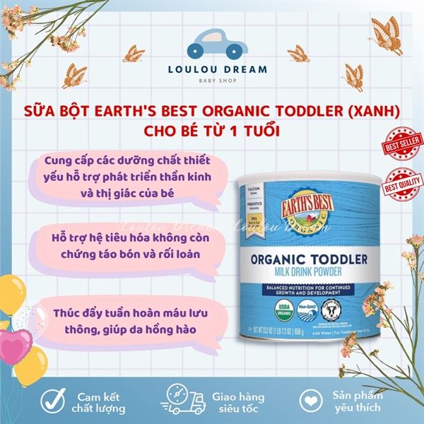 Sữa Earth Best Xanh Organic Toddler Mỹ Hộp 595gr