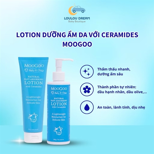 Lotion dưỡng ẩm Moogoo với Ceramides thẩm thấu nhanh, dưỡng ẩm sâu