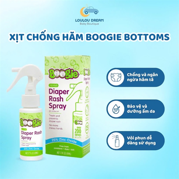 Xịt chống hăm Boogie cho bé từ sơ sinh Diaper Rash Spray 49ml