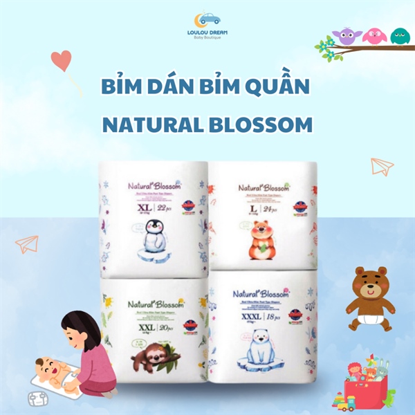 Bỉm dán Natural Blossom NEWBORN (<5kg) bịch 30 Miếng